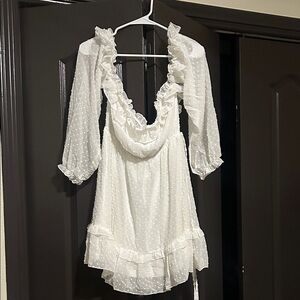 White Ruffled Dress with Polka Dots